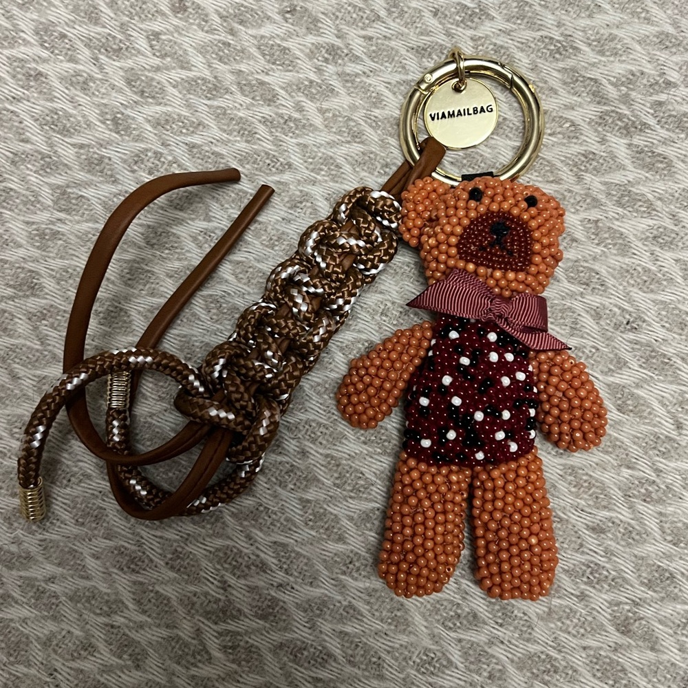 Brown Beaded Bear Keychain